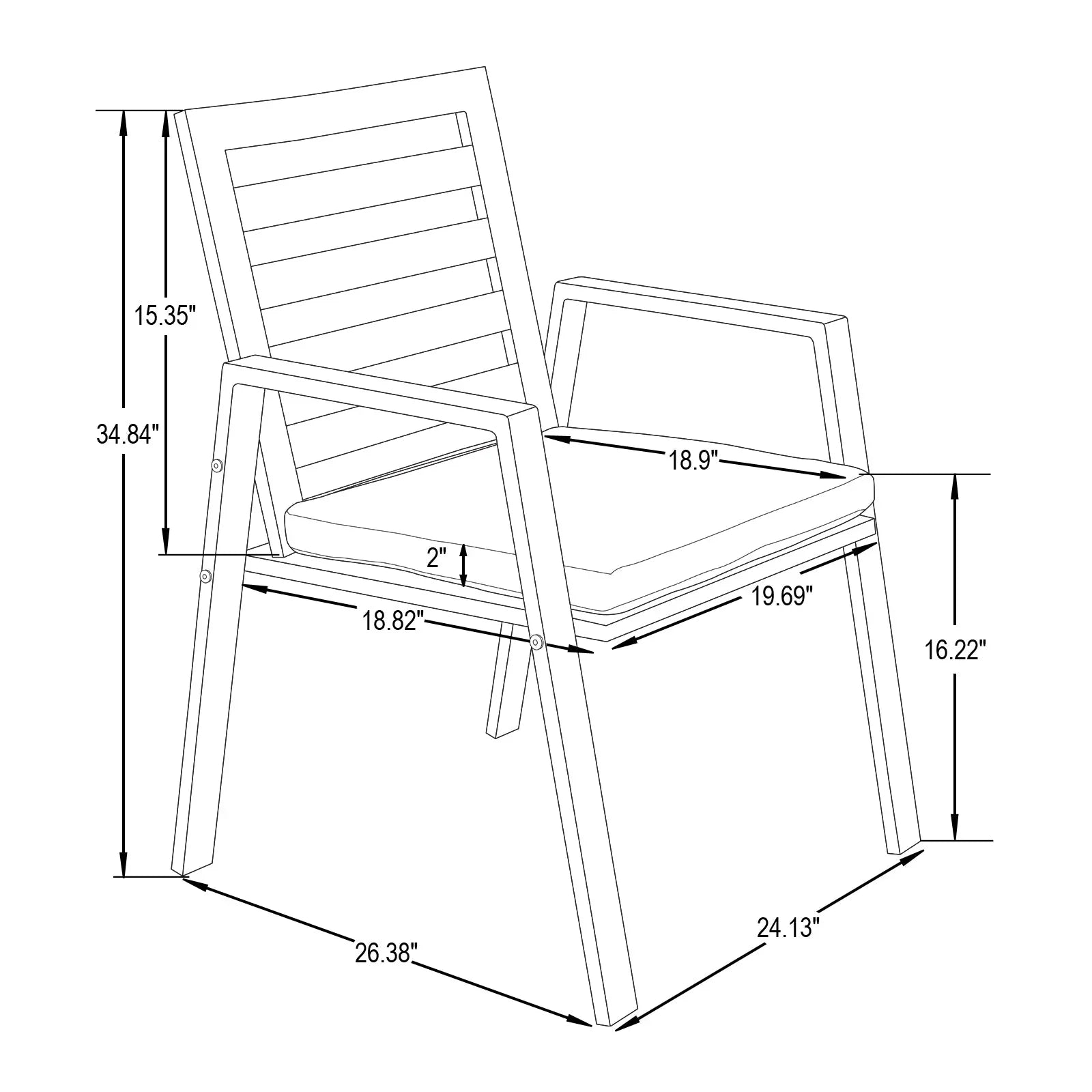 Chelsea Modern Patio Dining Armchair in Aluminum with Removable Cushions Set of 2 - Elax Furniture