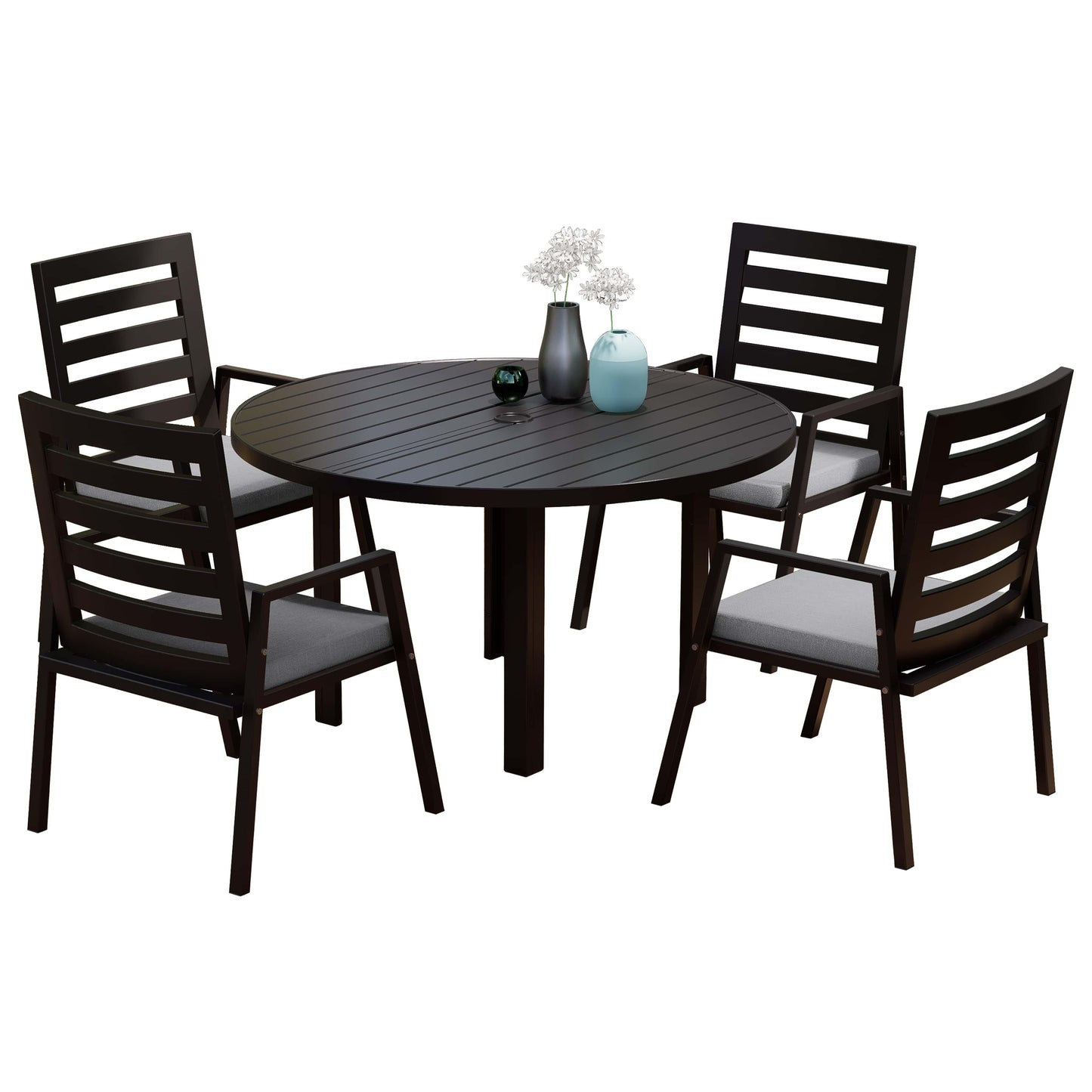 Chelsea 5-Piece Patio Dining Set with 48" Round Aluminum Dining Table and 4 Dining Armchair - Elax Furniture