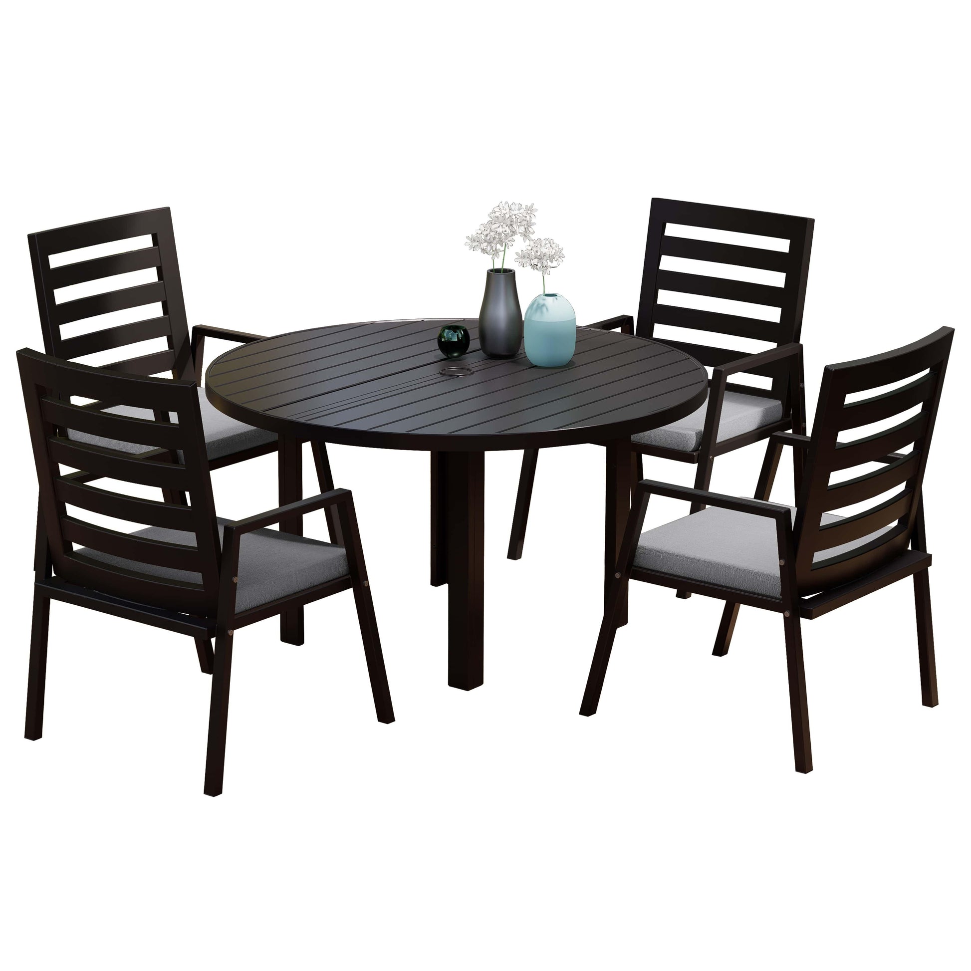 Chelsea 5-Piece Patio Dining Set with 48" Round Aluminum Dining Table and 4 Dining Armchair - Elax Furniture