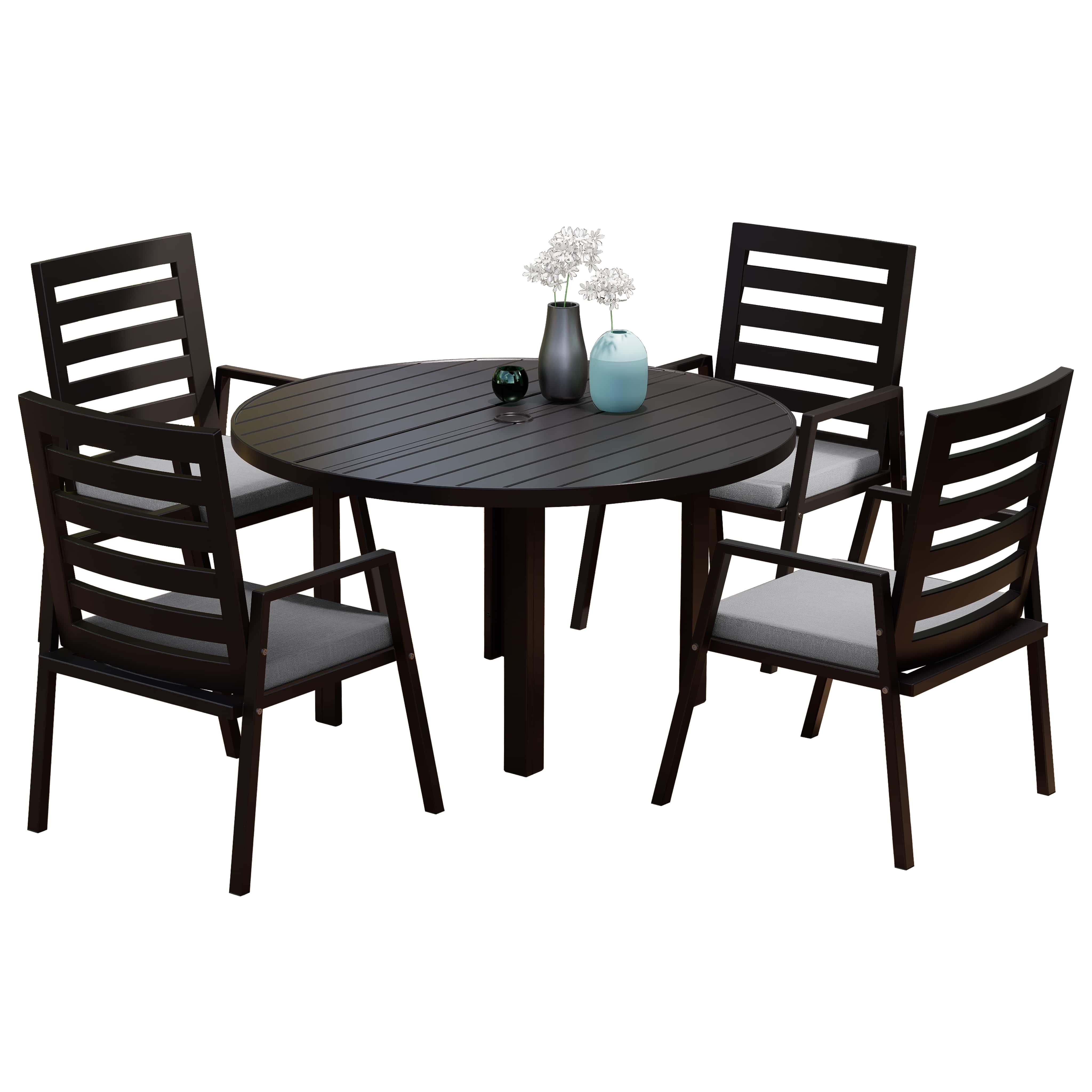 Chelsea 5-Piece Patio Dining Set with 48" Round Aluminum Dining Table and 4 Dining Armchair - Elax Furniture