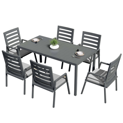 Chelsea 7-Piece Patio Dining Set 78-118" Wide Rectangular Extendable Aluminum Dining Table and 6 Dining Armchair - Elax Furniture