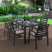 Chelsea 9-Piece Modern Outdoor Dining Set in Black Aluminum with Removable Cushions - Elax Furniture