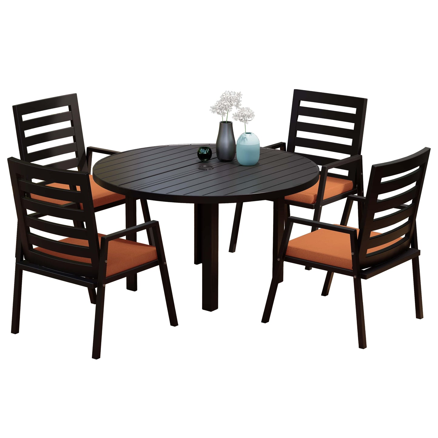 Chelsea 5-Piece Patio Dining Set with 48" Round Aluminum Dining Table and 4 Dining Armchair - Elax Furniture