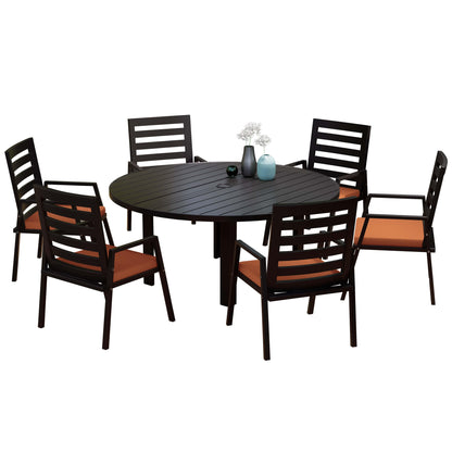 Chelsea 7-Piece Patio Dining Set with 60" Round Aluminum Dining Table and 6 Dining Armchair - Elax Furniture
