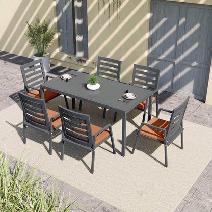 Chelsea 7-Piece Patio Dining Set 78-118" Wide Rectangular Extendable Aluminum Dining Table and 6 Dining Armchair - Elax Furniture