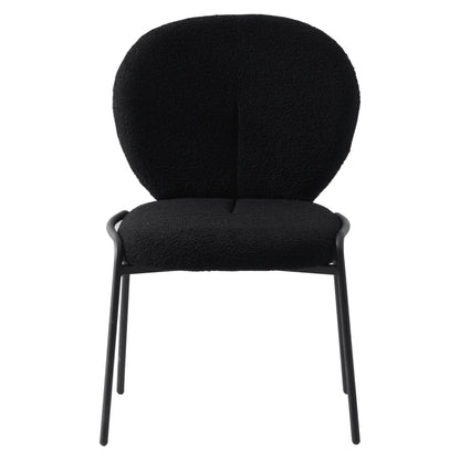Celestial Modern Boucle Dining Side Chair with Black/White Powder Coated Iron Frame - Elax Furniture