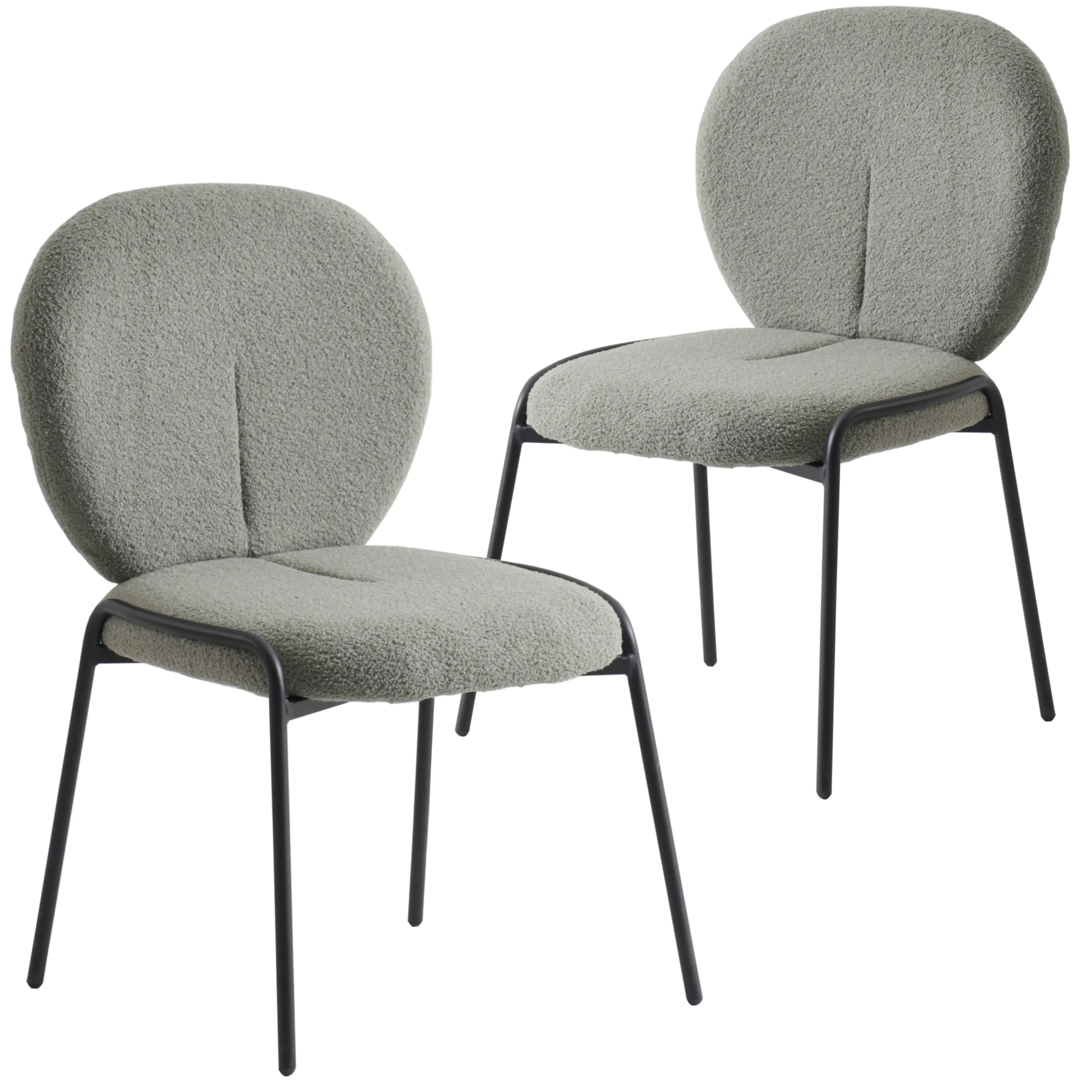 Celestial Modern Boucle Dining Side Chair with Black Powder Coated Iron Frame Set of 2 - Elax Furniture