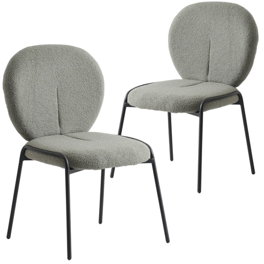 Celestial Modern Boucle Dining Side Chair with Black Powder Coated Iron Frame Set of 2 - Elax Furniture