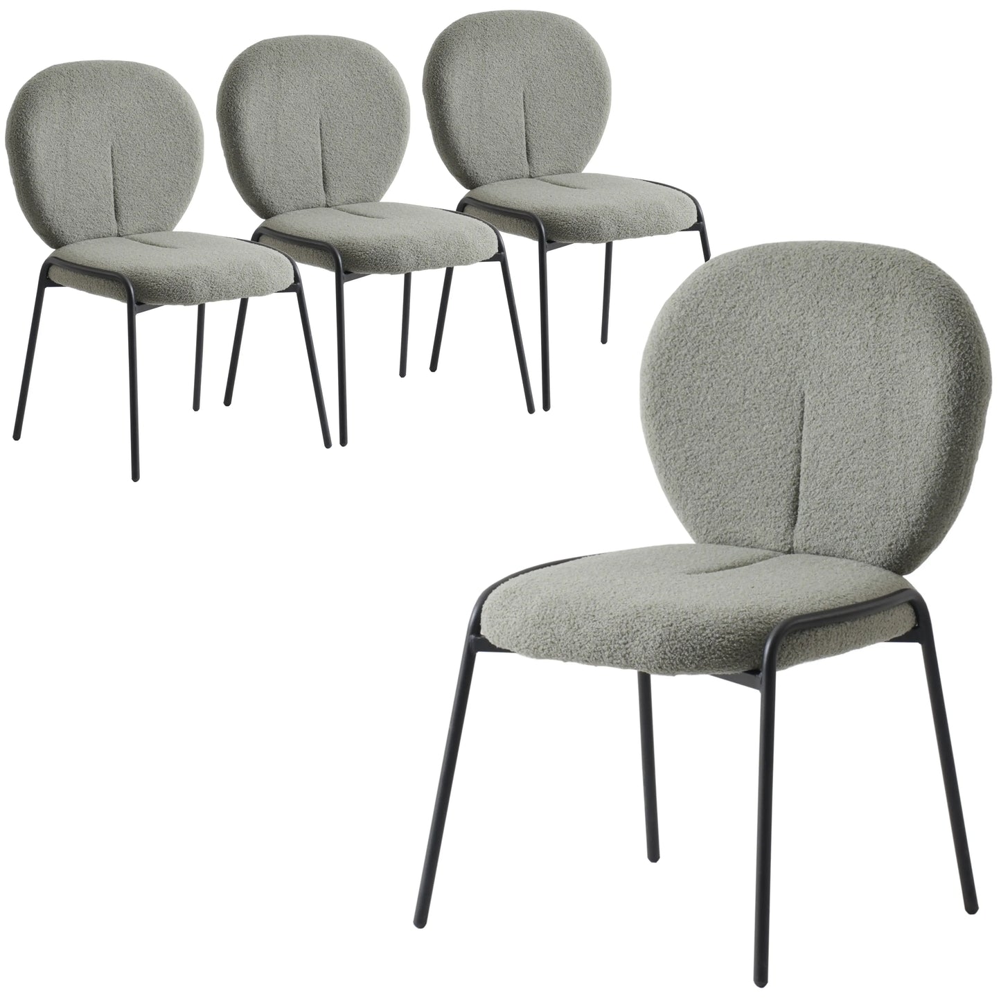 Celestial Modern Boucle Dining Side Chair with Black Powder Coated Iron Frame Set of 4 - Elax Furniture