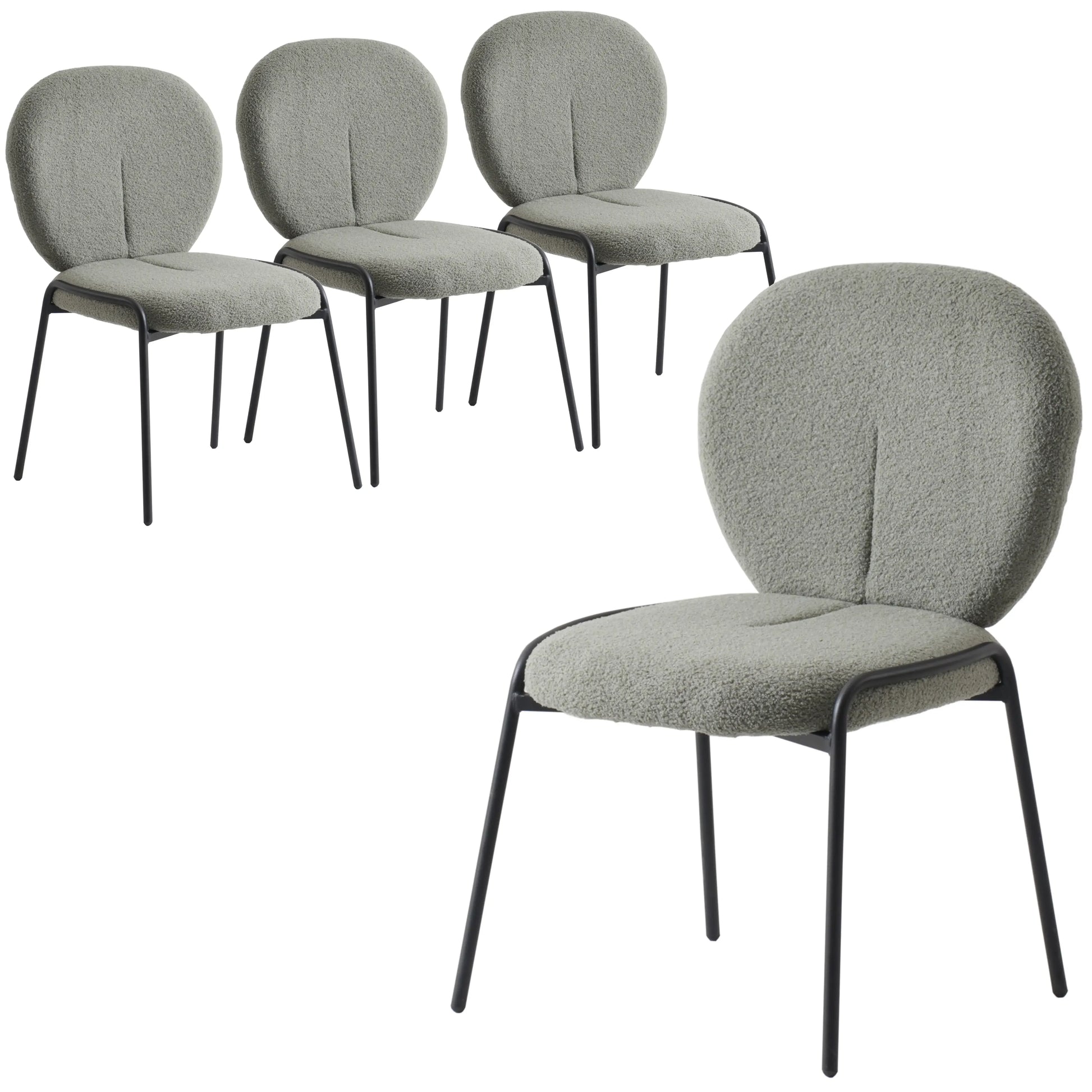 Celestial Modern Boucle Dining Side Chair with Black Powder Coated Iron Frame Set of 4 - Elax Furniture