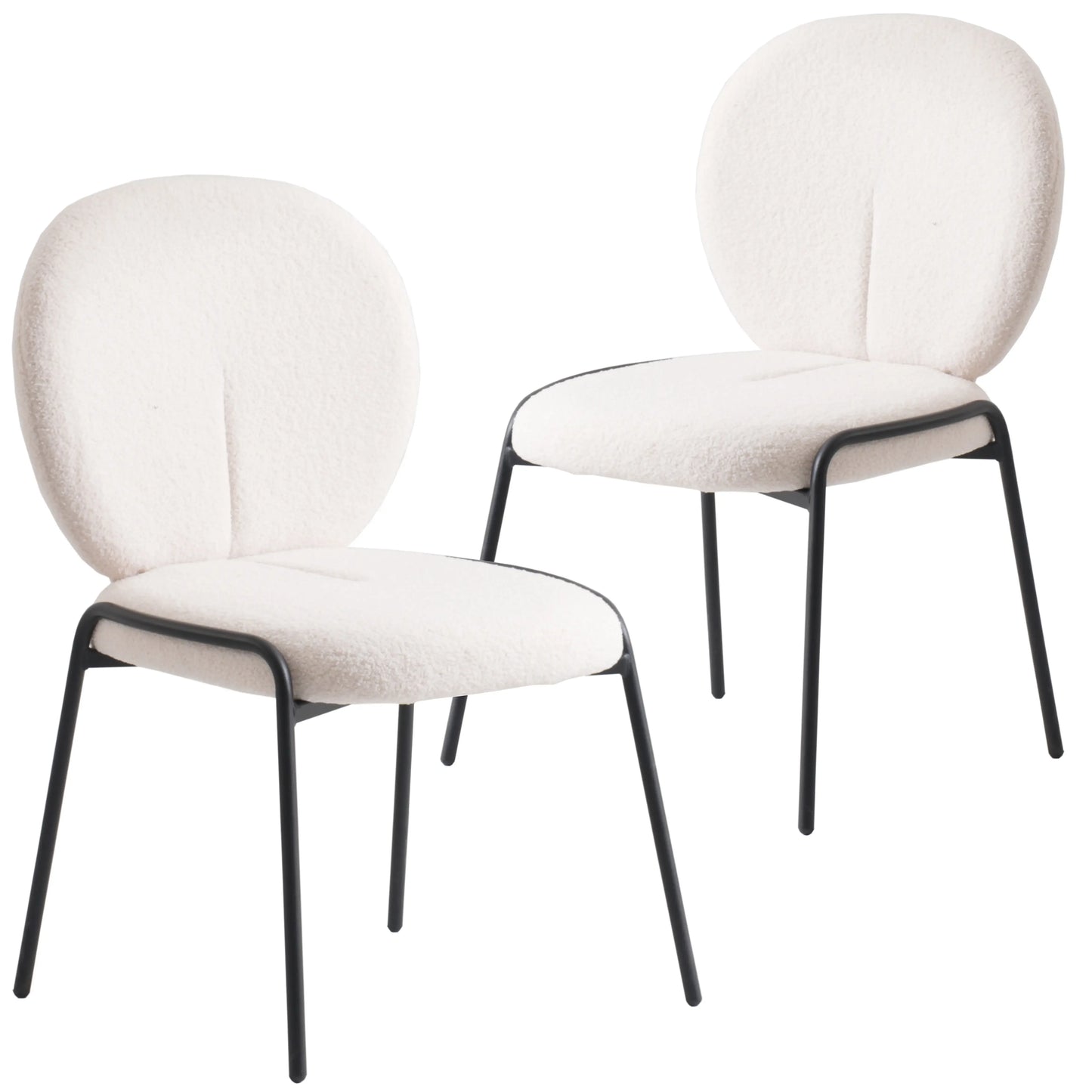 Celestial Modern Boucle Dining Side Chair with Black Powder Coated Iron Frame Set of 2 - Elax Furniture