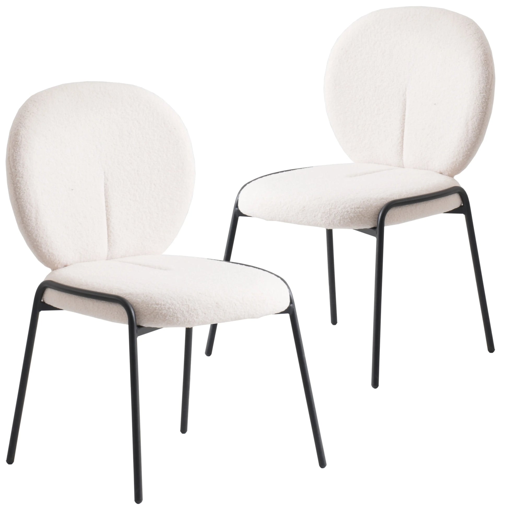 Celestial Modern Boucle Dining Side Chair with Black Powder Coated Iron Frame Set of 2 - Elax Furniture