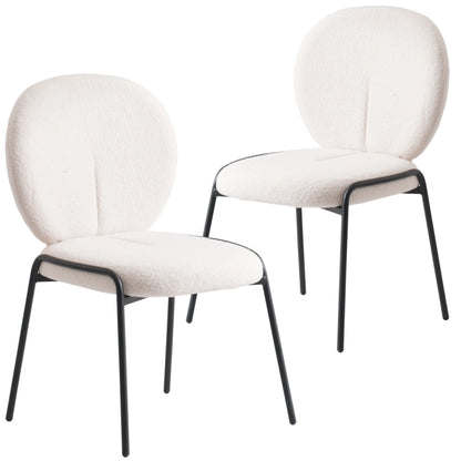 Celestial Modern Boucle Dining Side Chair with Black Powder Coated Iron Frame Set of 2 - Elax Furniture
