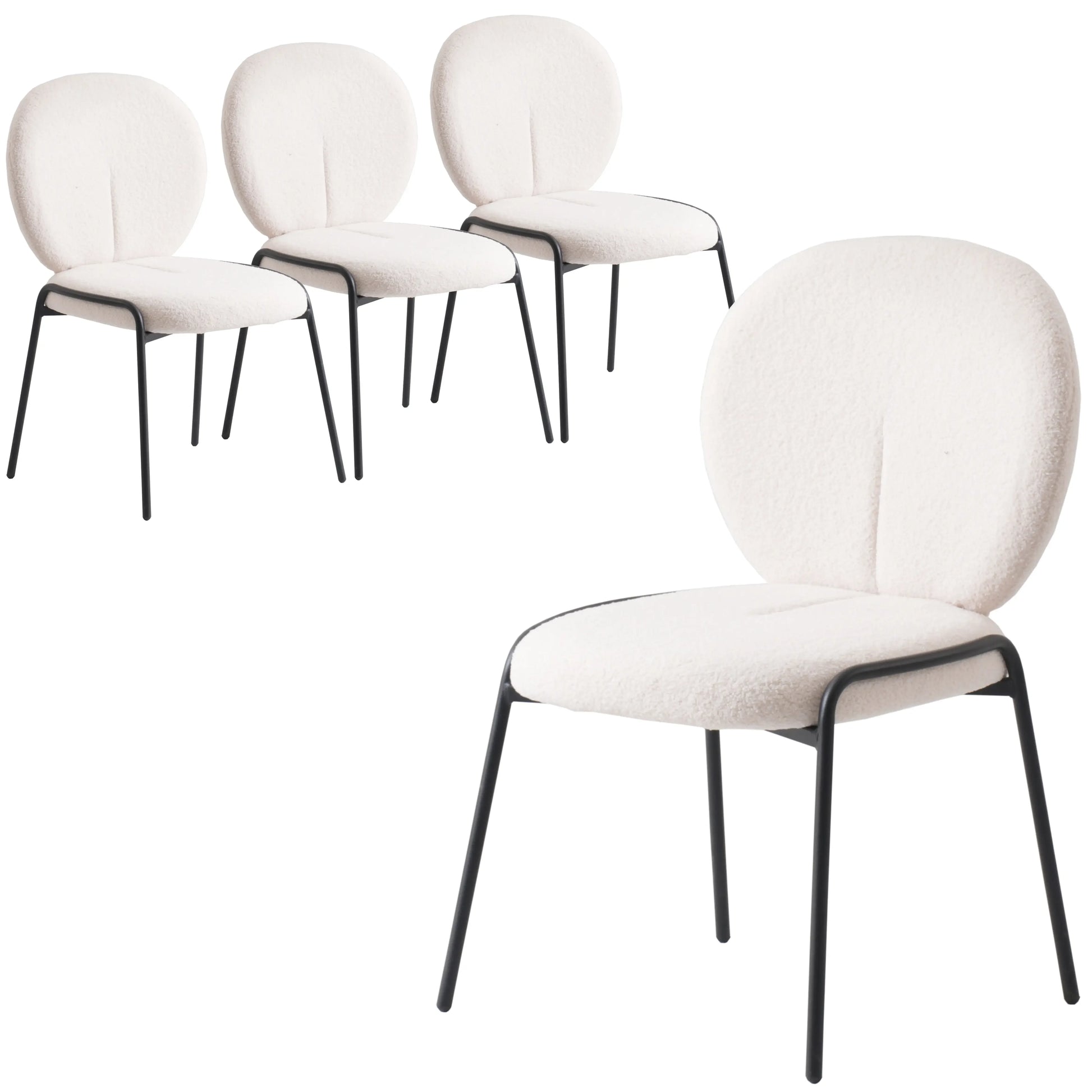 Celestial Modern Boucle Dining Side Chair with Black Powder Coated Iron Frame Set of 4 - Elax Furniture