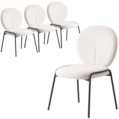 Celestial Modern Boucle Dining Side Chair with Black Powder Coated Iron Frame Set of 4 - Elax Furniture