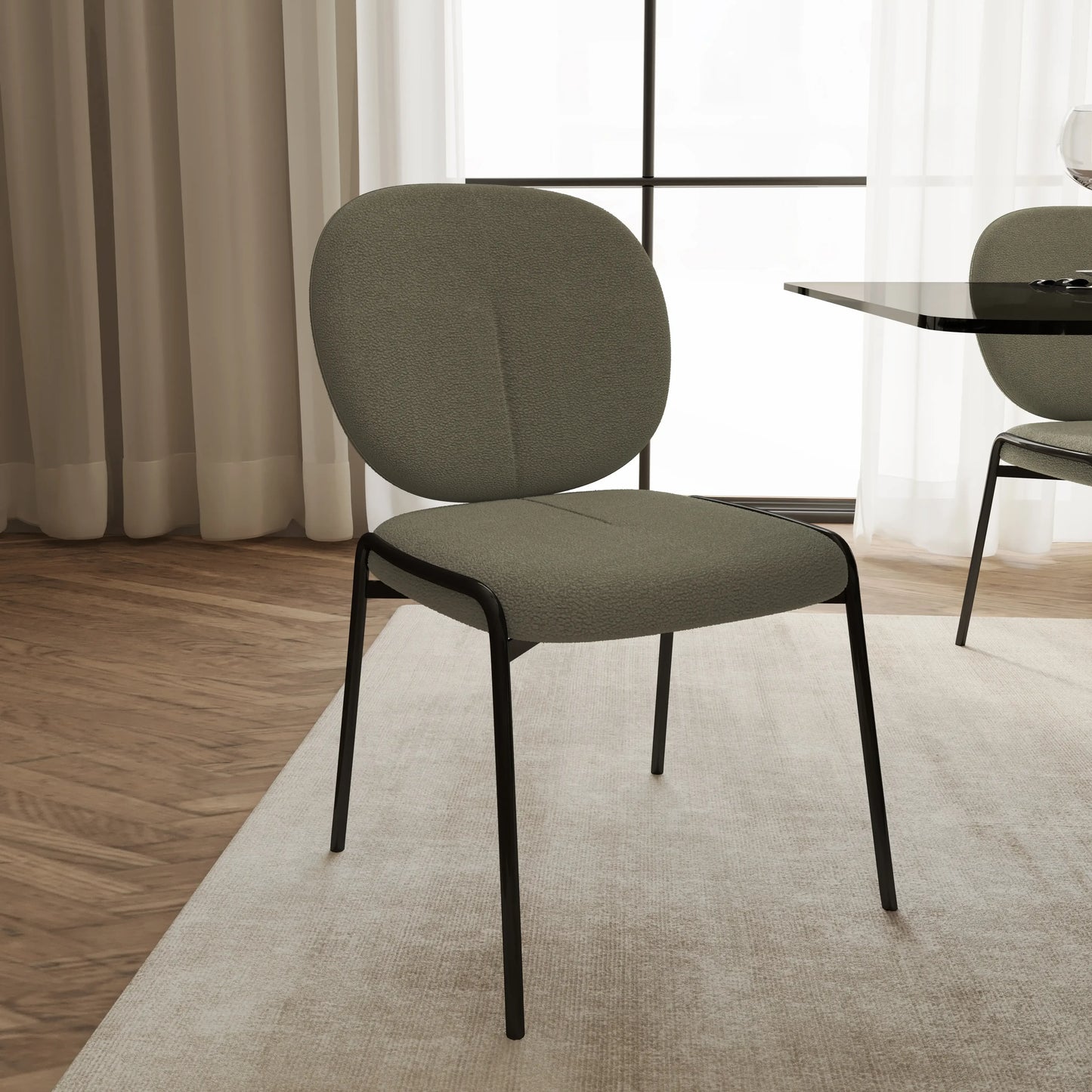 Celestial Modern Boucle Dining Side Chair with Black Powder Coated Iron Frame Set of 4 - Elax Furniture