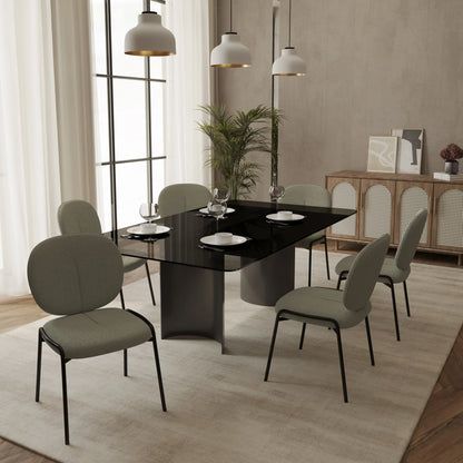 Celestial Modern Boucle Dining Side Chair with Black Powder Coated Iron Frame Set of 2 - Elax Furniture