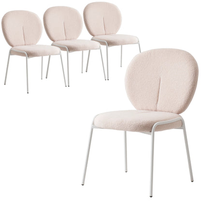 Celestial Boucle Dining Chairs with White Powder-Coated Iron Frame Set of 4 - Elax Furniture