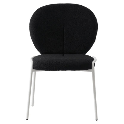 Celestial Modern Boucle Dining Side Chair with Black/White Powder Coated Iron Frame - Elax Furniture