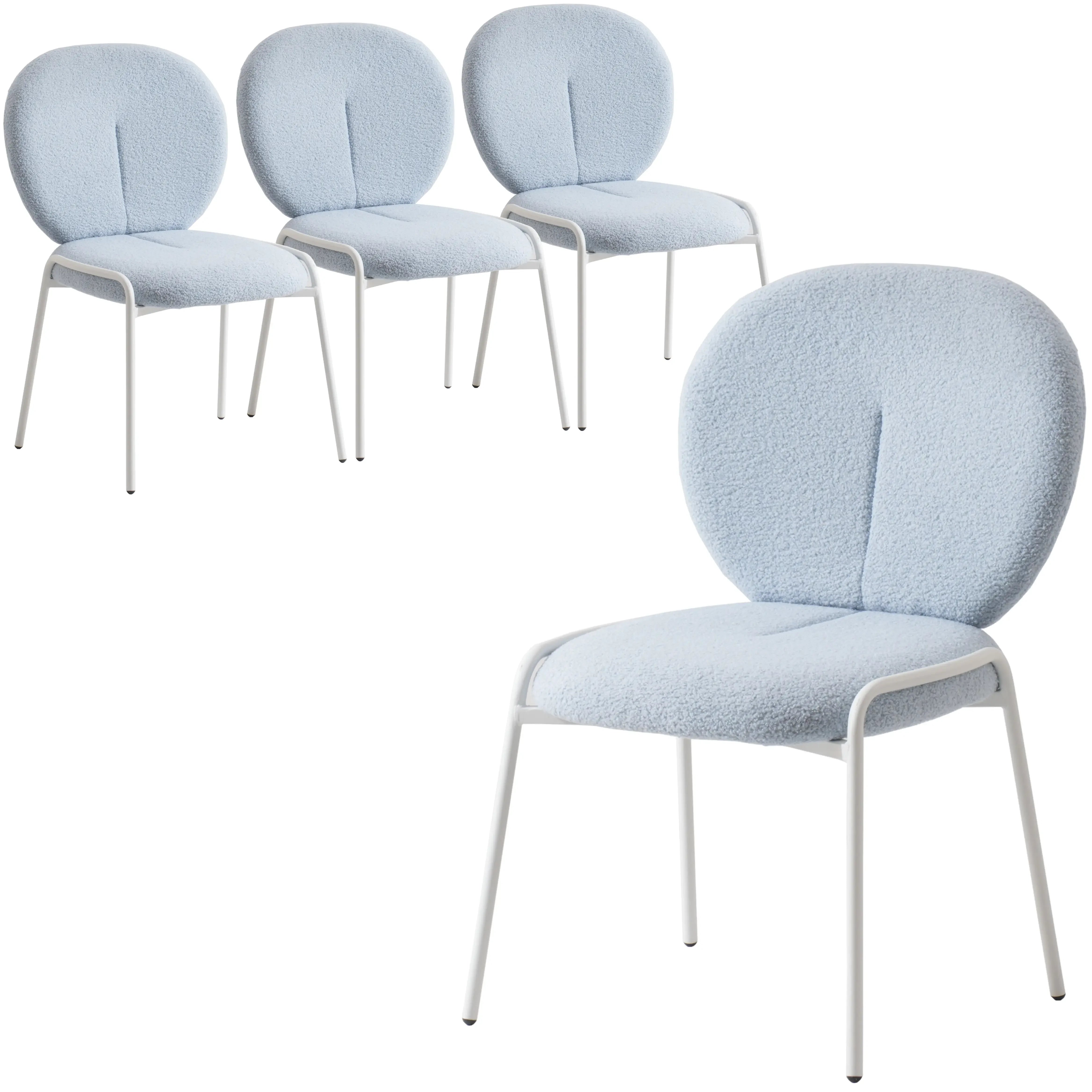 Celestial Boucle Dining Chairs with White Powder-Coated Iron Frame Set of 4 - Elax Furniture