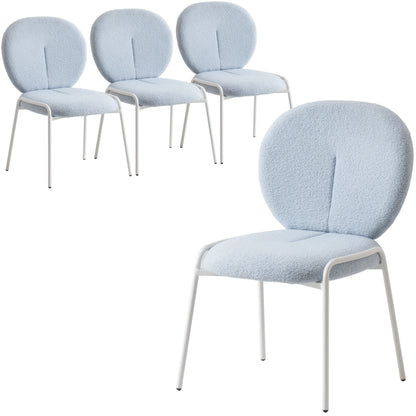 Celestial Boucle Dining Chairs with White Powder-Coated Iron Frame Set of 4 - Elax Furniture