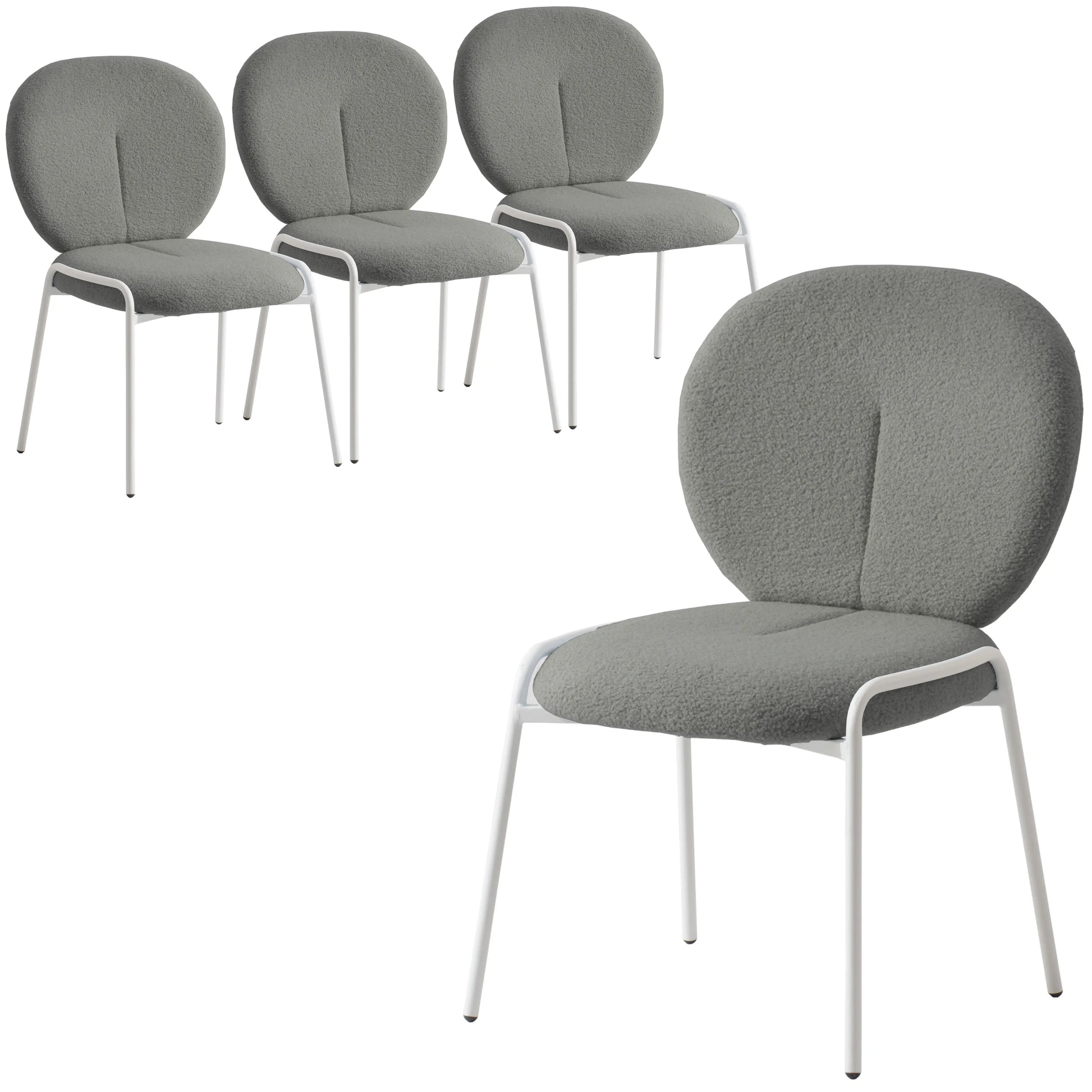 Celestial Boucle Dining Chairs with White Powder-Coated Iron Frame Set of 4 - Elax Furniture