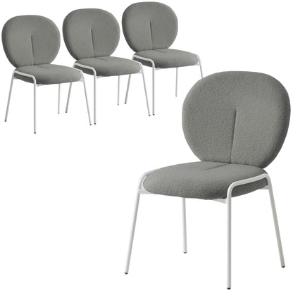 Celestial Boucle Dining Chairs with White Powder-Coated Iron Frame Set of 4 - Elax Furniture