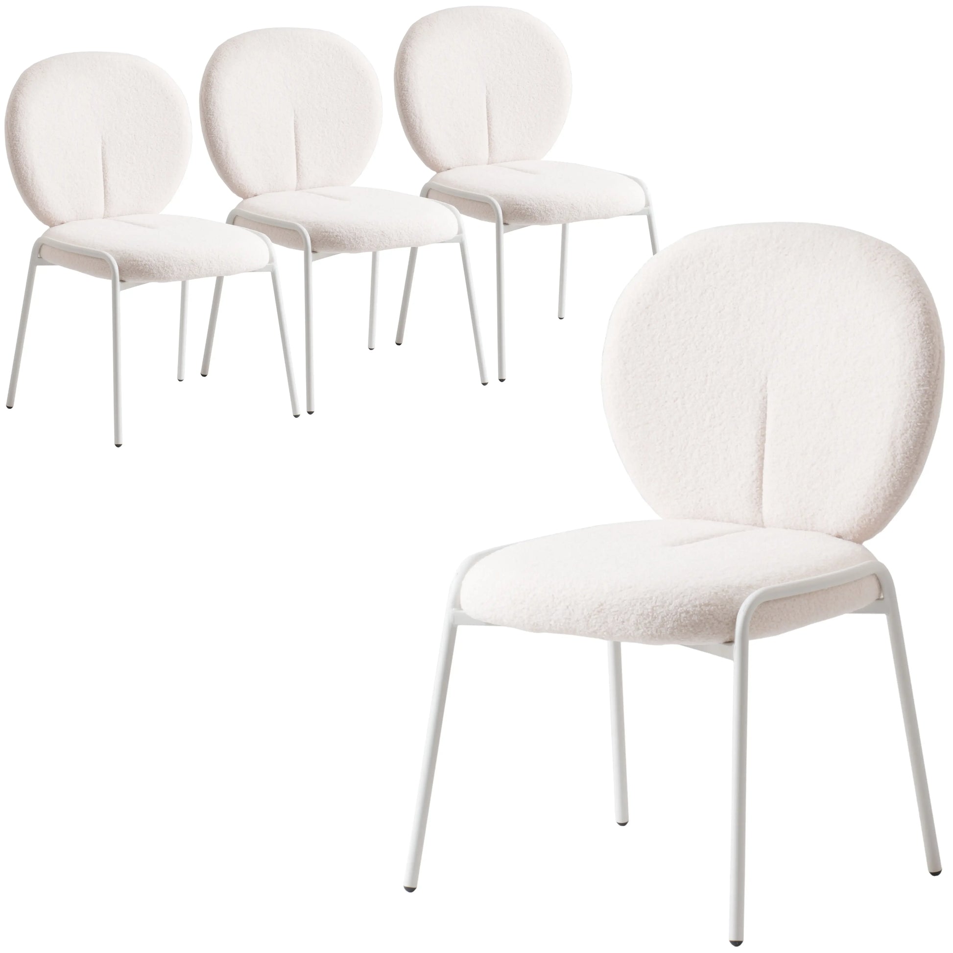 Celestial Boucle Dining Chairs with White Powder-Coated Iron Frame Set of 4 - Elax Furniture