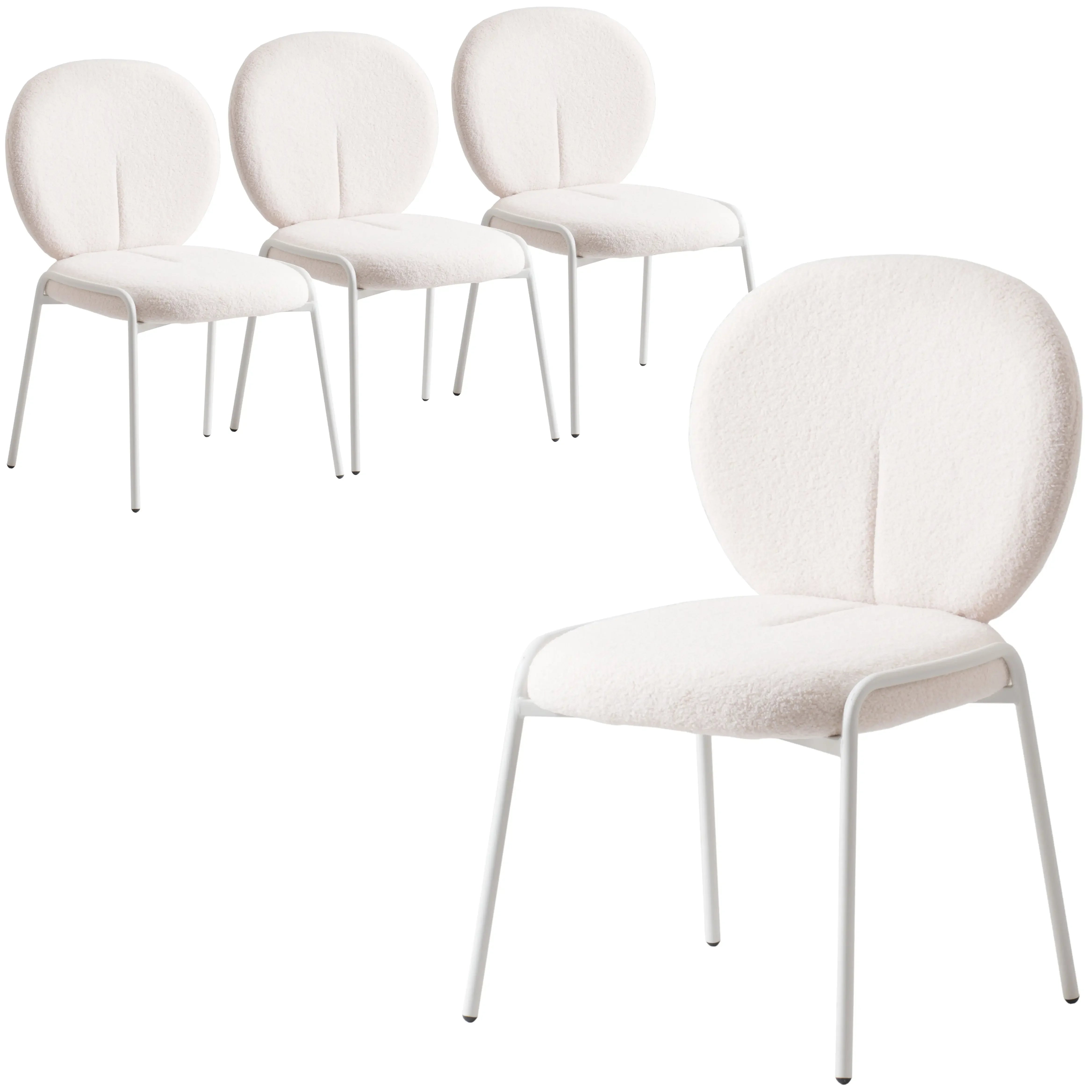 Celestial Boucle Dining Chairs with White Powder-Coated Iron Frame Set of 4 - Elax Furniture