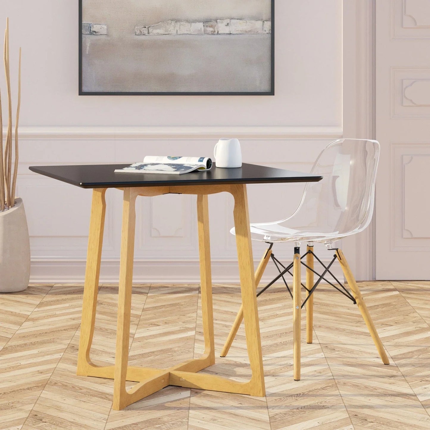 Cedar Square Dining Table with MDF Tabletop and X Shaped Oak Wood Base - Elax Furniture