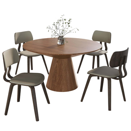 Fynix 5-Piece Dining Set with Round Wooden Table in Natural Wood and 4 Leather Dining Chairs - Elax Furniture