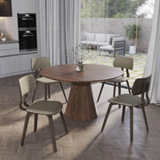 Fynix 5-Piece Dining Set with Round Wooden Table in Walnut and 4 Leather Dining Chairs - Elax Furniture