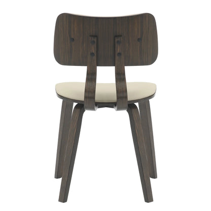 Fynix 5-Piece Dining Set with Round Wooden Table in Walnut and 4 Leather Dining Chairs - Elax Furniture