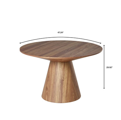 Fynix 5-Piece Dining Set with Round Wooden Table in Natural Wood and 4 Leather Dining Chairs - Elax Furniture