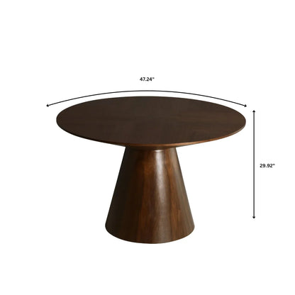 Fynix 5-Piece Dining Set with Round Wooden Table in Walnut and 4 Leather Dining Chairs - Elax Furniture