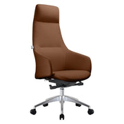 Celeste High-Back Office Chair in Upholstered Leather and Iron Base with Swivel and Tilt Dark Brown Office Chair Leisuremod
