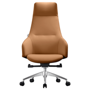 Celeste High-Back Office Chair in Upholstered Leather and Iron Base with Swivel and Tilt White Office Chair Leisuremod