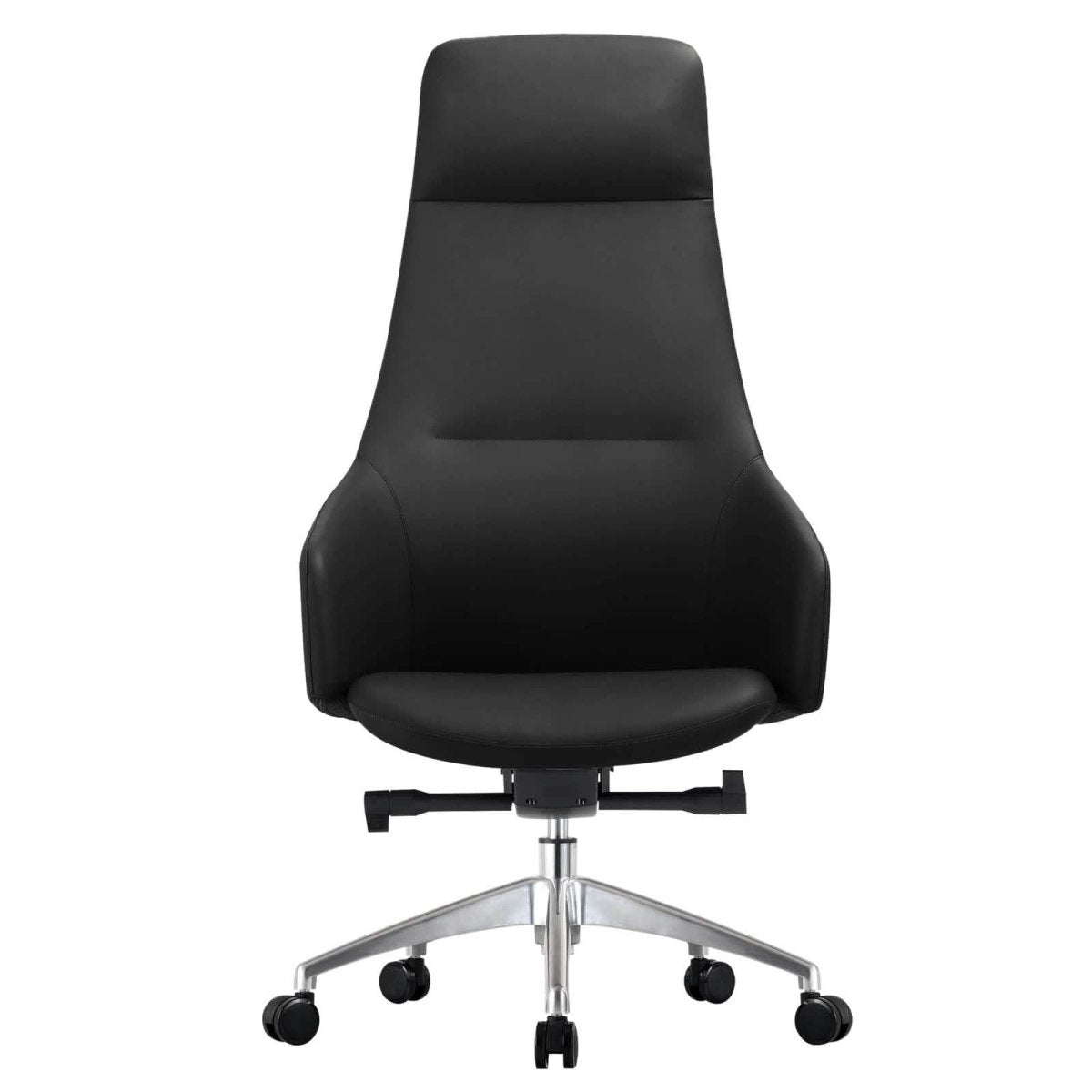 Celeste High-Back Office Chair in Upholstered Leather and Iron Base with Swivel and Tilt Black Office Chair Leisuremod