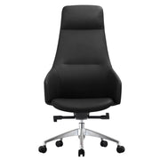 Celeste High-Back Office Chair in Upholstered Leather and Iron Base with Swivel and Tilt Black Office Chair Leisuremod