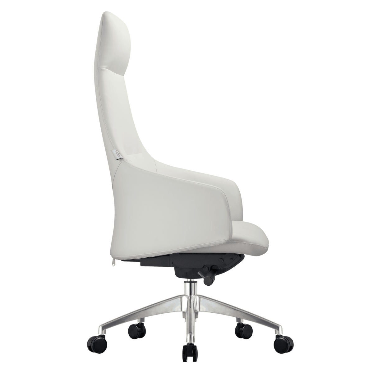 Celeste High-Back Office Chair in Upholstered Leather and Iron Base with Swivel and Tilt White Office Chair Leisuremod