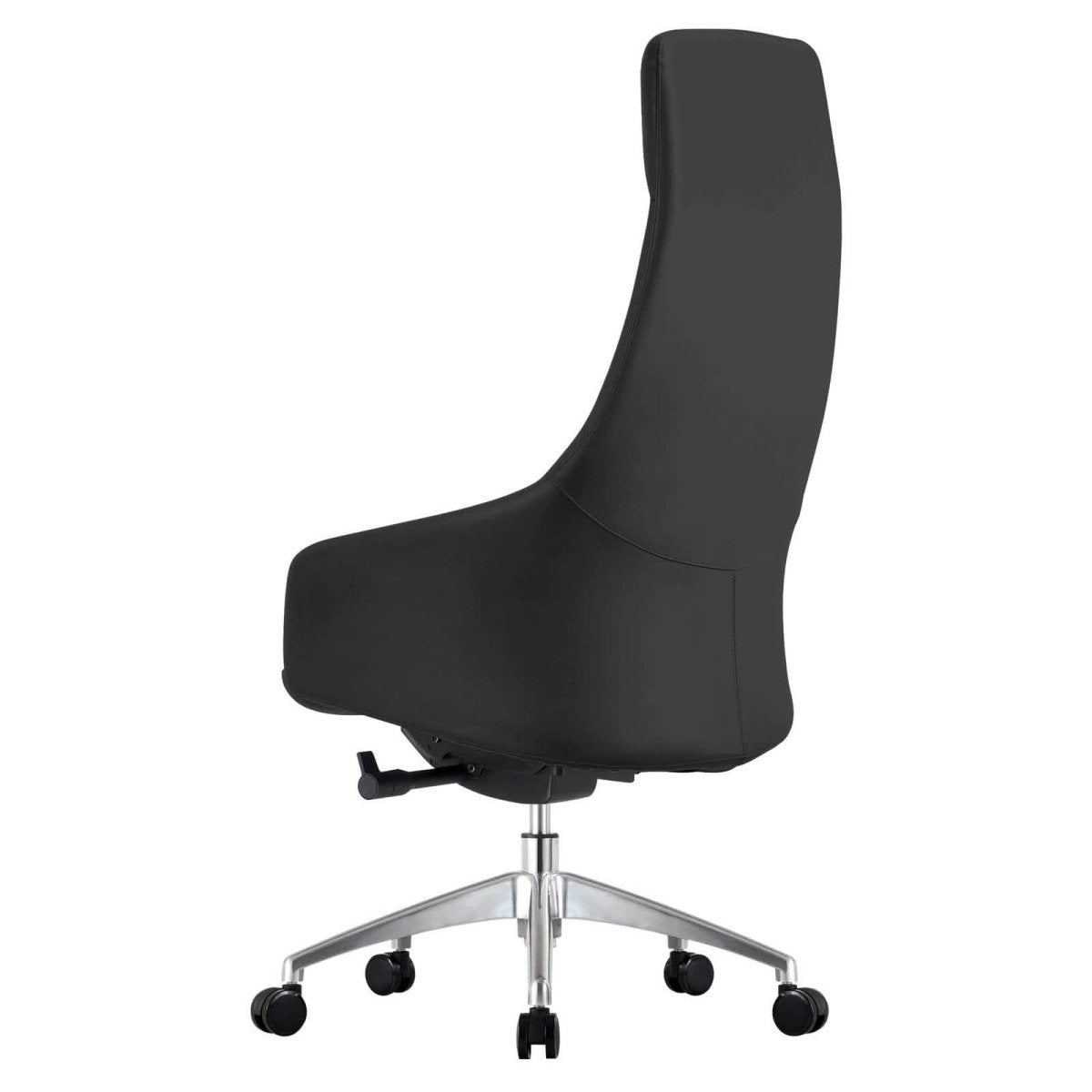 Celeste High-Back Office Chair in Upholstered Leather and Iron Base with Swivel and Tilt Black Office Chair Leisuremod