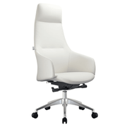 Celeste High-Back Office Chair in Upholstered Leather and Iron Base with Swivel and Tilt White Office Chair Leisuremod