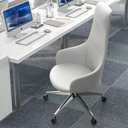 Celeste High-Back Office Chair in Upholstered Leather and Iron Base with Swivel and Tilt White Office Chair Leisuremod