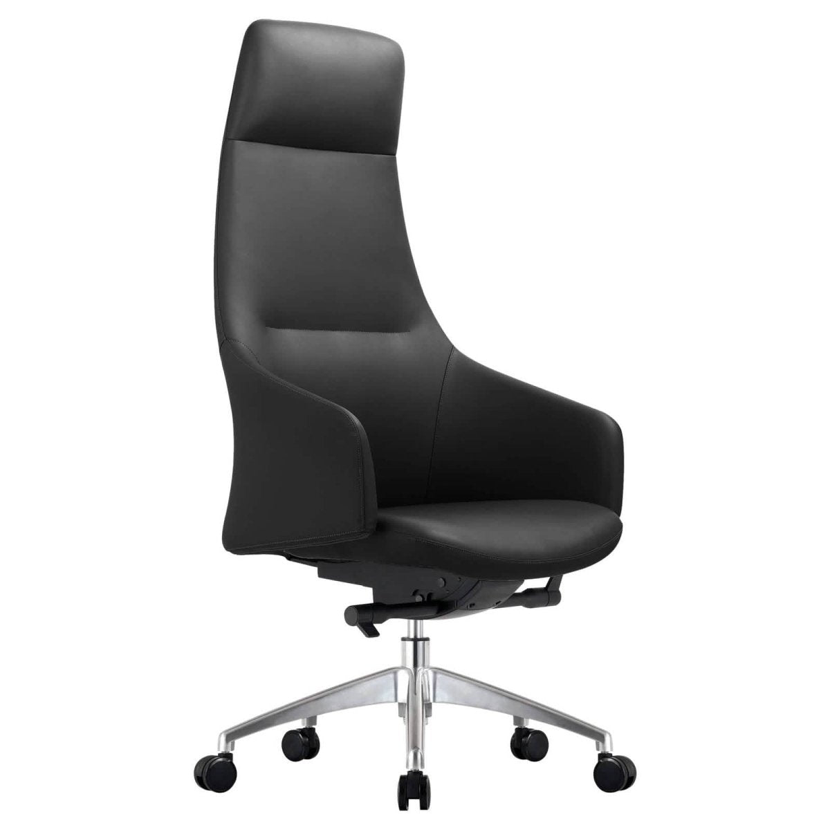 Celeste High-Back Office Chair in Upholstered Leather and Iron Base with Swivel and Tilt Black Office Chair Leisuremod