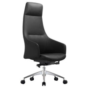 Celeste High-Back Office Chair in Upholstered Leather and Iron Base with Swivel and Tilt Black Office Chair Leisuremod