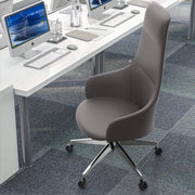 Celeste High-Back Office Chair in Upholstered Leather and Iron Base with Swivel and Tilt White Office Chair Leisuremod