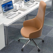 Celeste High-Back Office Chair in Upholstered Leather and Iron Base with Swivel and Tilt White Office Chair Leisuremod