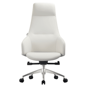 Celeste High-Back Office Chair in Upholstered Leather and Iron Base with Swivel and Tilt White Office Chair Leisuremod