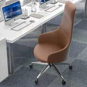 Celeste High-Back Office Chair in Upholstered Leather and Iron Base with Swivel and Tilt White Office Chair Leisuremod