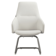 Celeste Leather Conference Office Chair with Upholstered Seat and Armrest White Office Chair Leisuremod